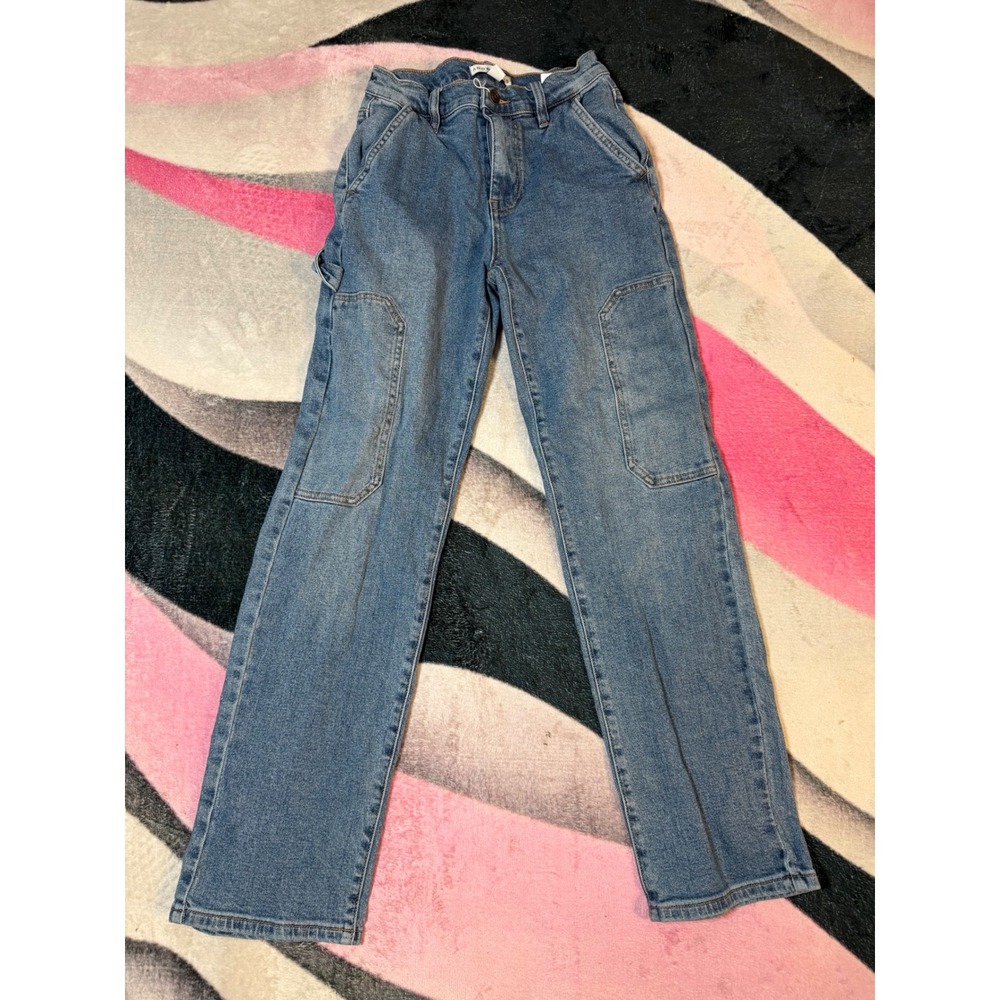And Now This Womens Carpenter Jeans Medium Wash Straight Leg Utility Pants 24